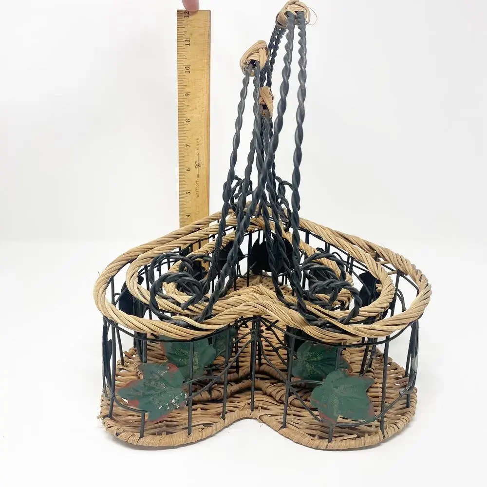 Vintage 90's Heart Shape Nesting Baskets‎ 3 Pc Twisted Handle Metal Green Ivy